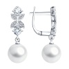 Серьги из белого золота с жемчугом, горным хрусталем и бриллиантами