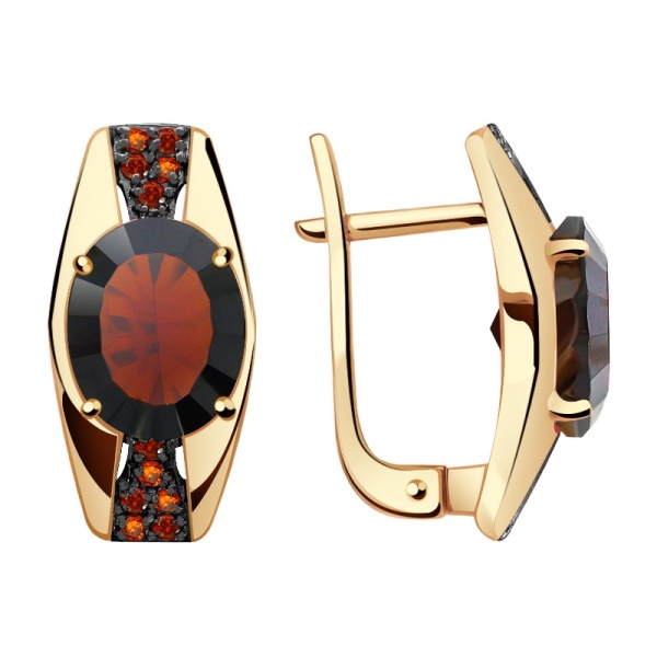 Серьги из красного золота с гранатами и фианитами