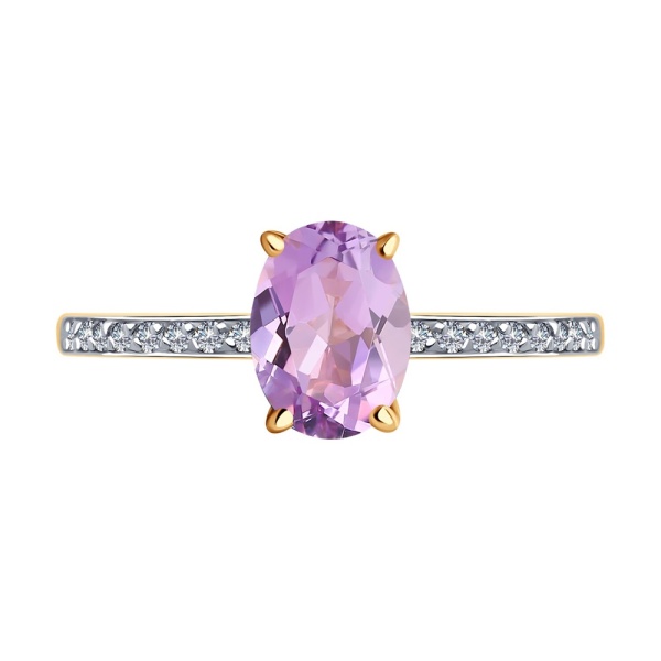 Кольцо из красного золота с аметистом и фианитами