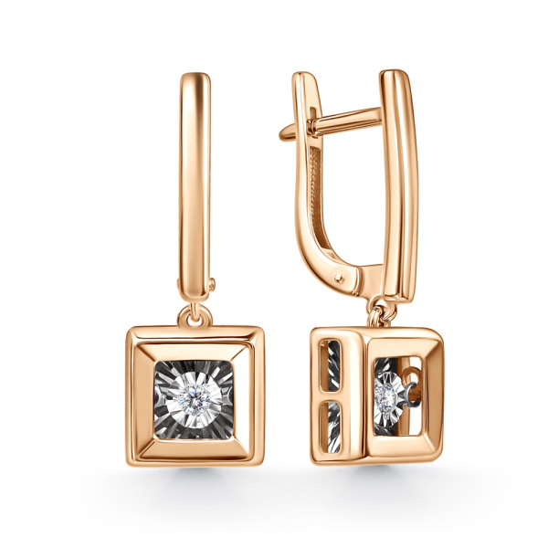 Серьги из красного золота с танцующим бриллиантом