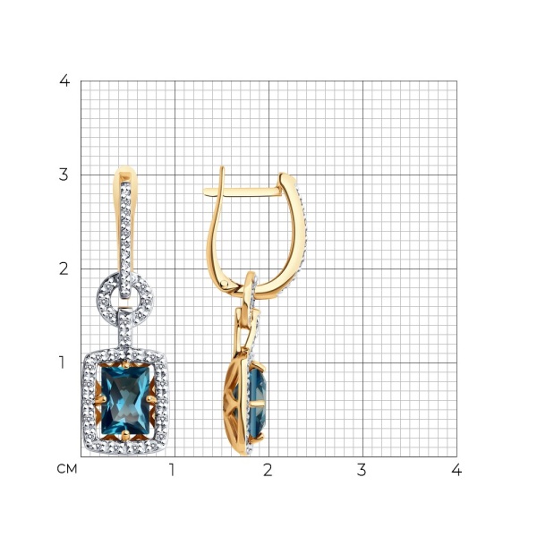 Серьги из красного золота с топазами и фианитами