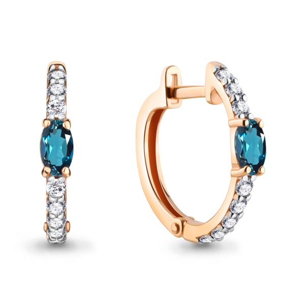 Серьги из красного золота с топазами и фианитами