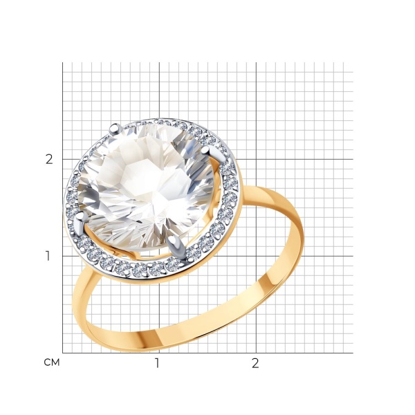 Кольцо из красного золота с горным хрусталём и фианитами