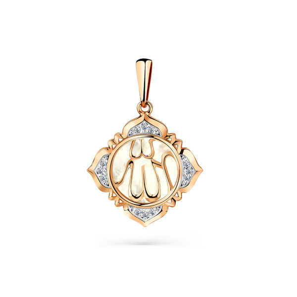 Подвеска из красного золота с фианитами и перламутром серии Ислам