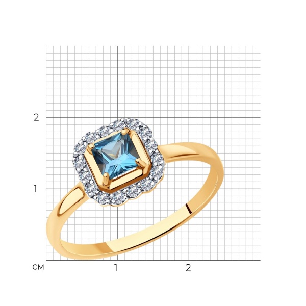 Кольцо из красного золота с топазом и фианитами