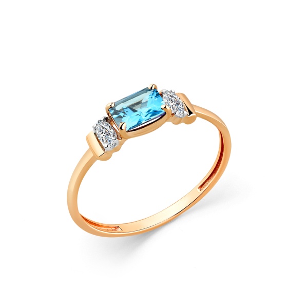 Кольцо из красного золота с топазом и фианитами