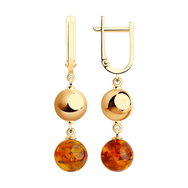 Серьги из красного золота с янтарем