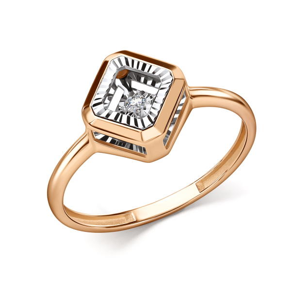 Кольцо из комбинированного золота с танцующим бриллиантом