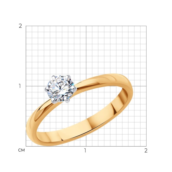 Кольцо из красного золота с выращенным бриллиантом