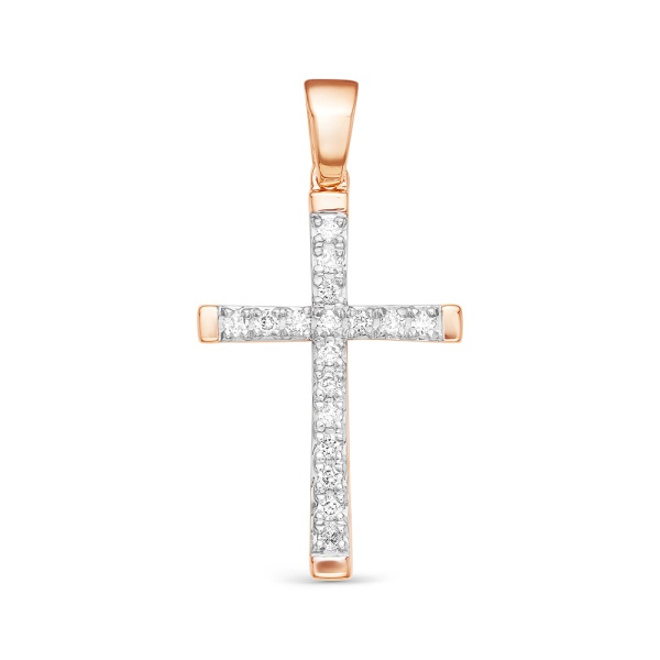 Декоративный крестик из красного золота с бриллиантами