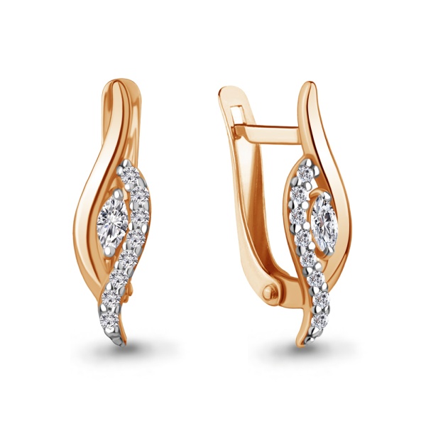 Серьги из красного золота с фианитами