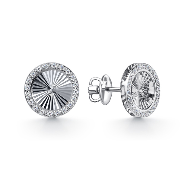 Серьги пусеты из белого золота с бриллиантами