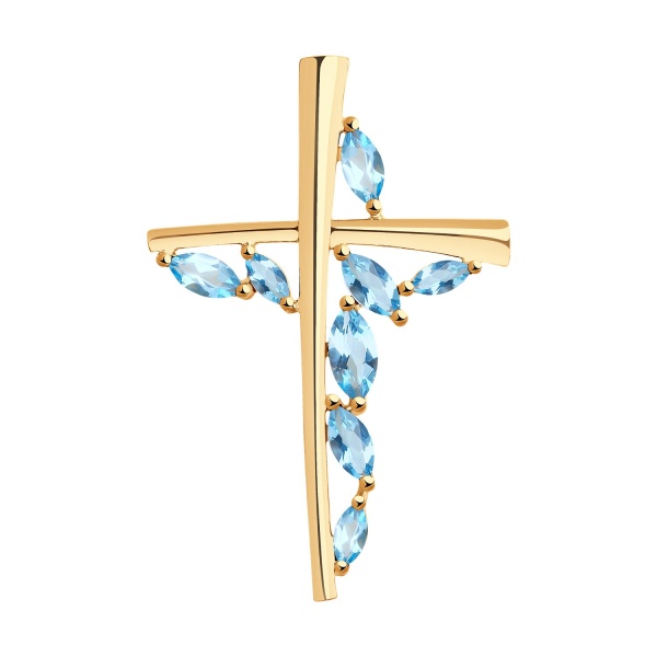 Декоративный крестик из красного золота с топазами