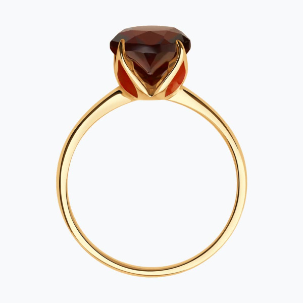 Кольцо из красного золота с гранатом и эмалью