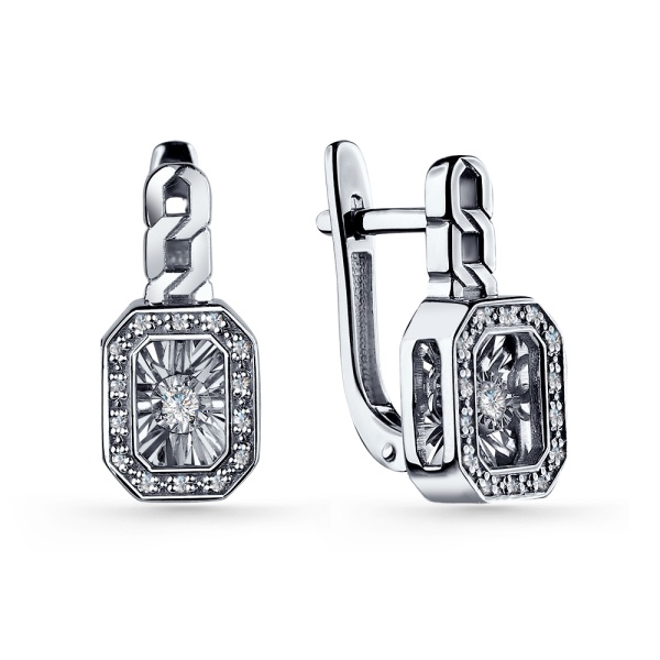 Серьги из белого золота с танцующим бриллиантом