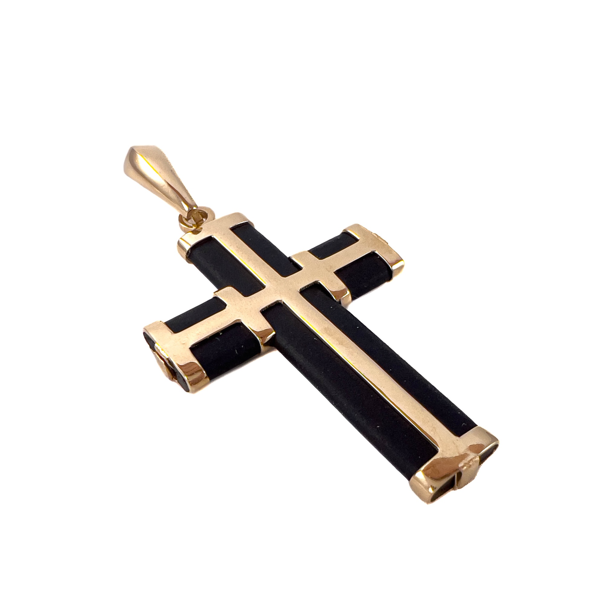 Декоративный крестик из красного золота с каучуком