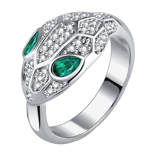 Кольцо из серебра с фианитами «Змея»