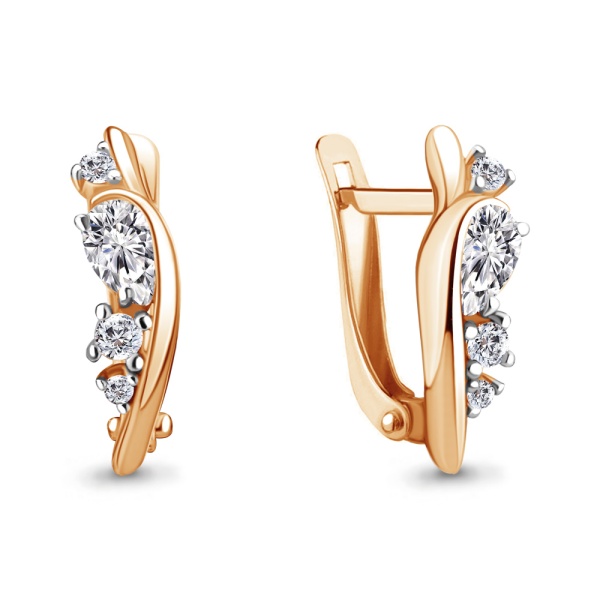 Серьги из красного золота с фианитами