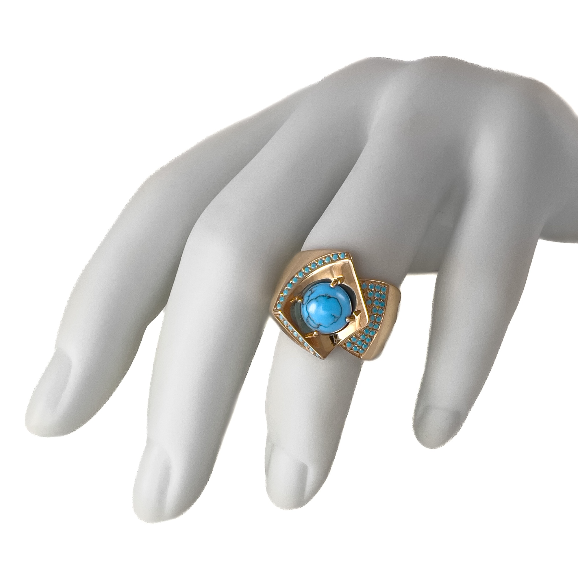 Кольцо из красного золота с бирюзой и фианитами
