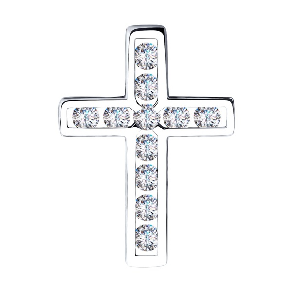 Декоративный крестик из белого золота с бриллиантами
