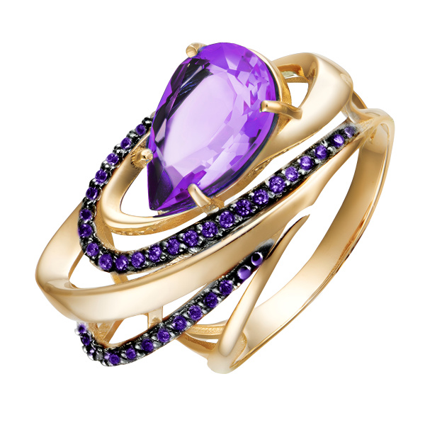 Кольцо из красного золота с аметистом и фианитами