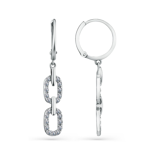 Серьги-конго из белого золота с фианитами