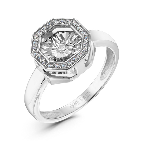 Кольцо из белого золота с танцующим бриллиантом