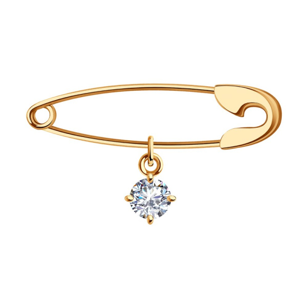 Брошь из красного золота с фианитом