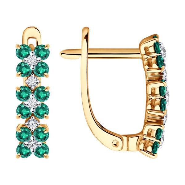 Серьги из красного золота с бриллиантами и изумрудами