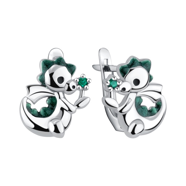 Серьги из серебра с фианитами и эмалью