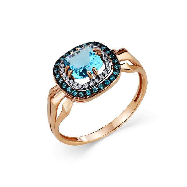 Кольцо из красного золота с топазом и фианитами