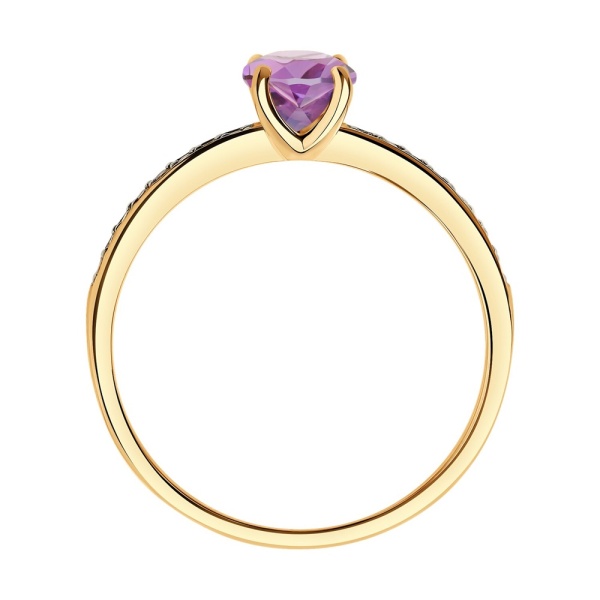 Кольцо из красного золота с аметистом и фианитами