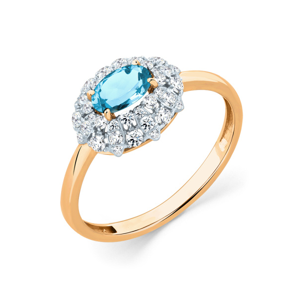 Кольцо из красного золота с топазом и фианитами