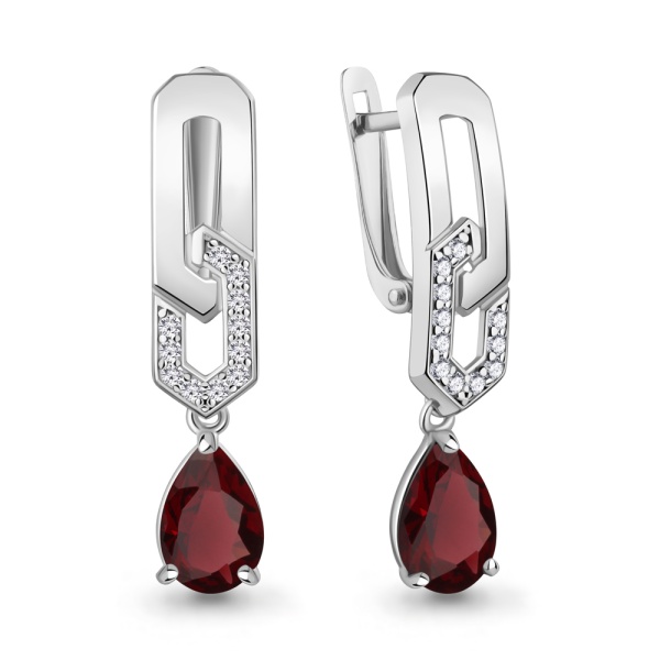 Серьги из серебра с гранатом и фианитами