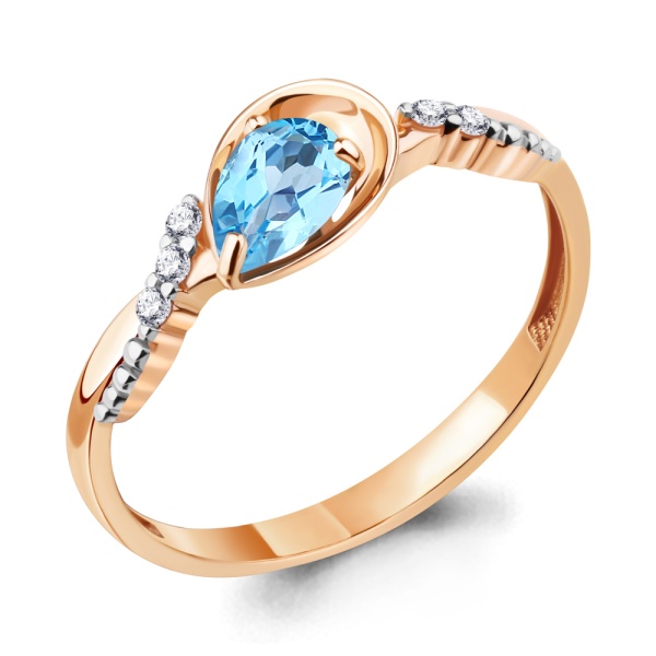 Кольцо из красного золота с топазом и фианитами