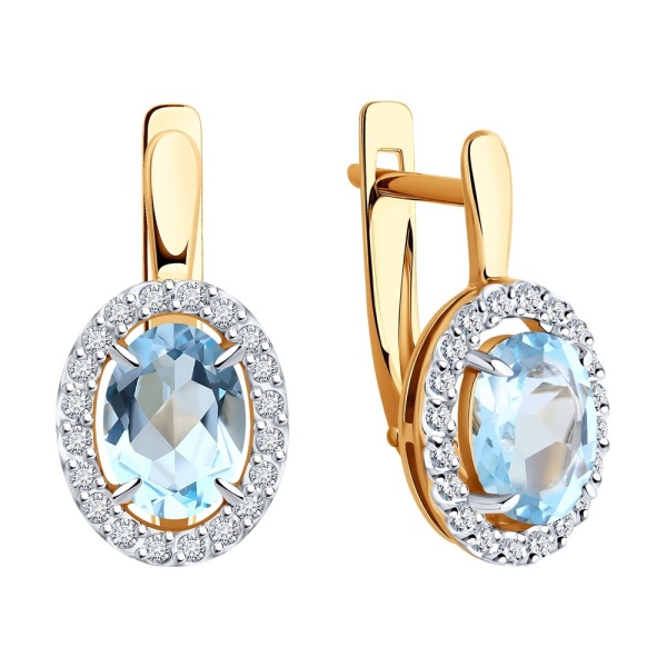 Серьги из красного золота с топазами и фианитами