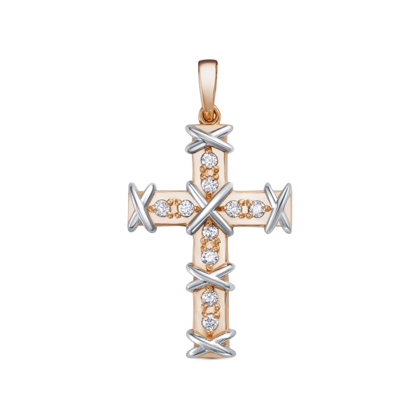 Декоративный крестик из красного золота с бриллиантами