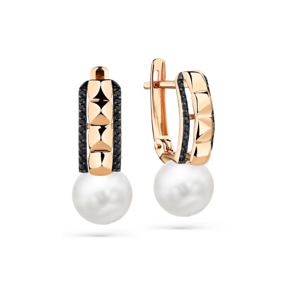 Серьги из красного золота с жемчугом и фианитами