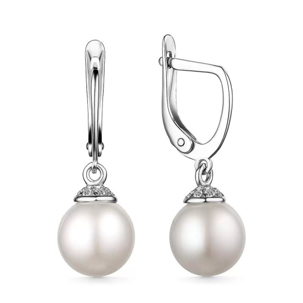 Серьги из серебра с жемчугом и фианитами