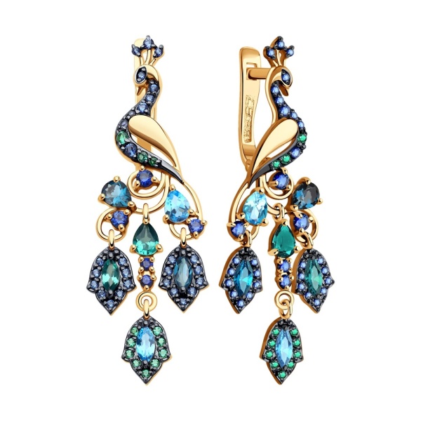 Серьги из красного золота с миксом камней