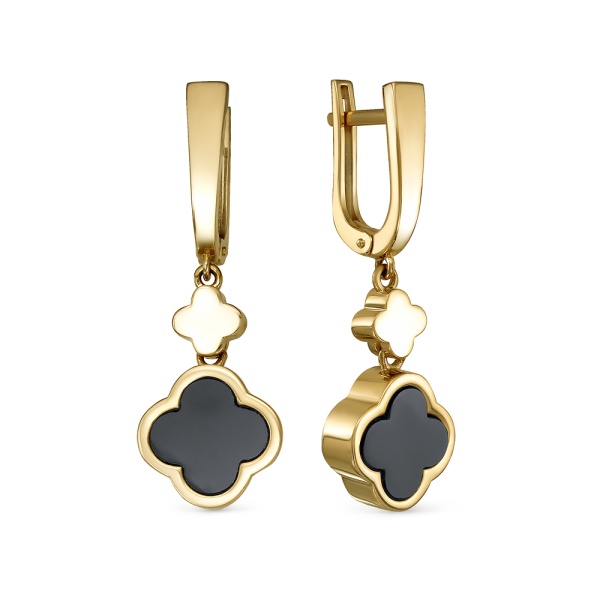 Серьги из желтого золота с ониксом