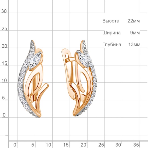 Серьги из красного золота с фианитами