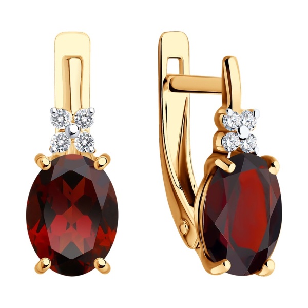 Серьги из красного золота с гранатами и фианитами