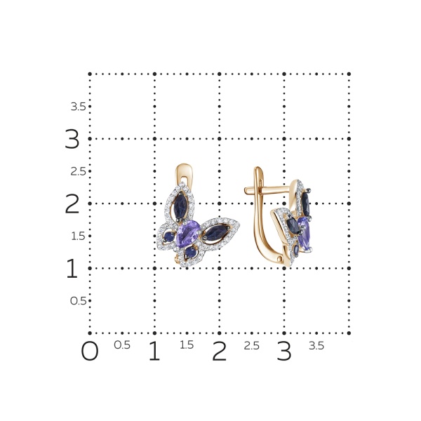 Серьги из золота с бриллиантами, сапфирами и танзанитами