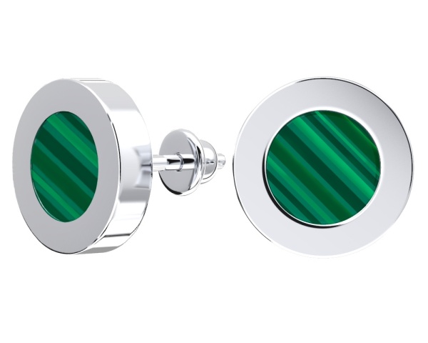 Серьги пусеты из серебра с малахитом