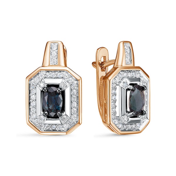 Серьги из красного золота с сапфирами и бриллиантами