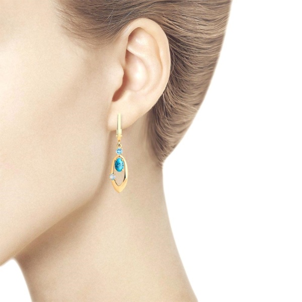 Серьги из красного золота с бирюзой, ситаллами и топазами