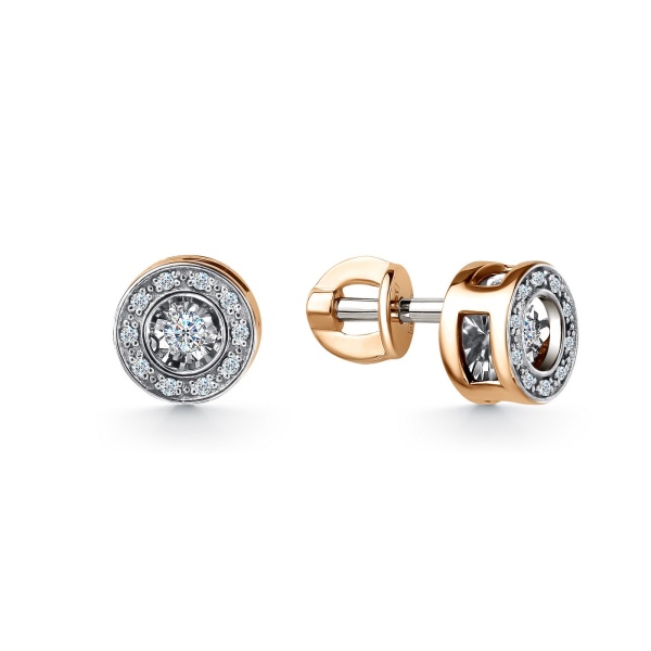 Серьги-пусеты из красного золота с танцующим бриллиантом