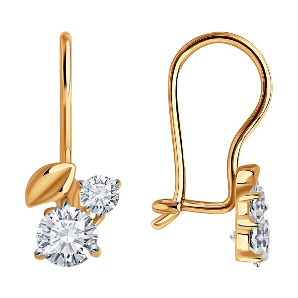 Серьги из красного золота с фианитами