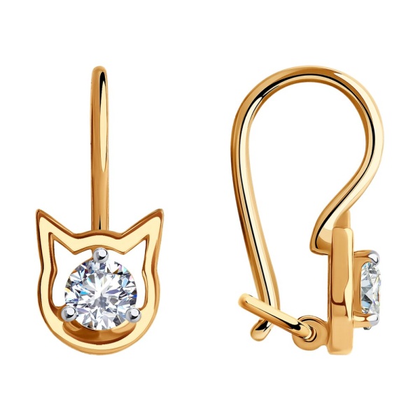 Серьги из красного золота с фианитами